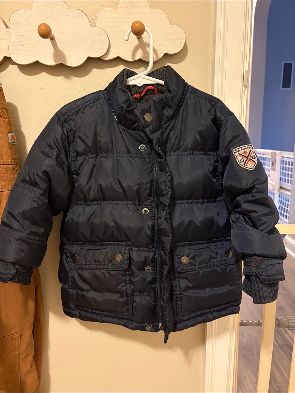 GAP Navy Puffer Jacket with Patch Accent